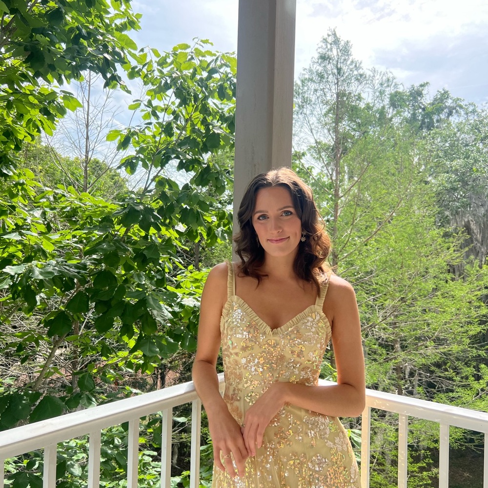 NEEDLE & THREAD Valentina Yellow Tulle Lace Sequin Ruffle Gown Maxi Dress 4 - Picture 12 of 12